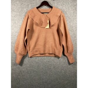 Entro Terracotta Rose Ruffle Peter Pan Collar Puff Sleeve Knit Sweater T19063 M